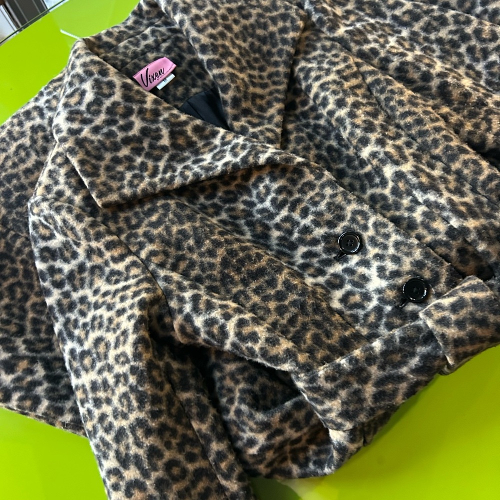 Vixen by Micheline Pitt Leopard Print Coat M - Picture 3 of 5